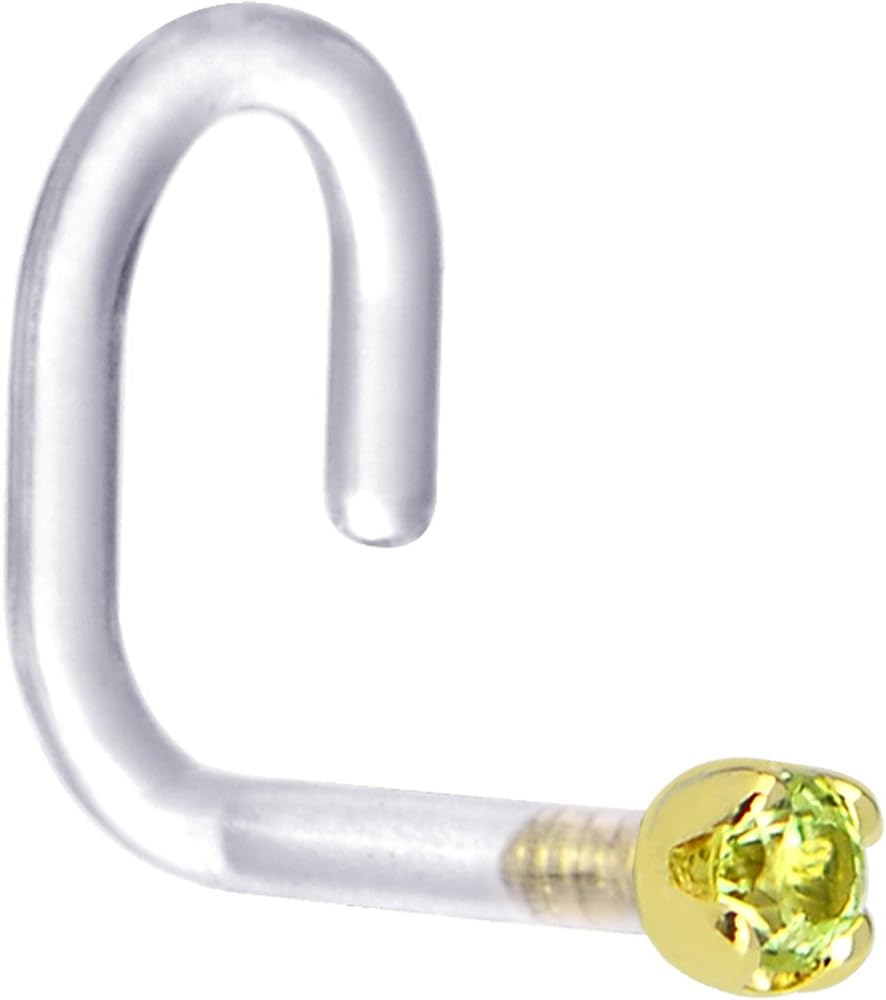 Body Candy 1/4" Yellow Gold 1.5mm Genuine Peridot Bioplast Nose Stud Ring 18 Gauge