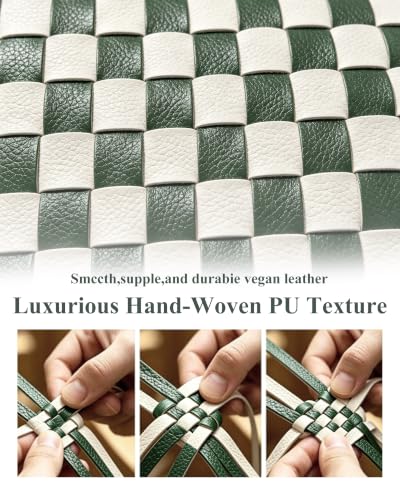 WOOMADA Checkered PU Bum Bag Sling Purse with Adjustable Strap for Travel(Bean Green Check) — view 3