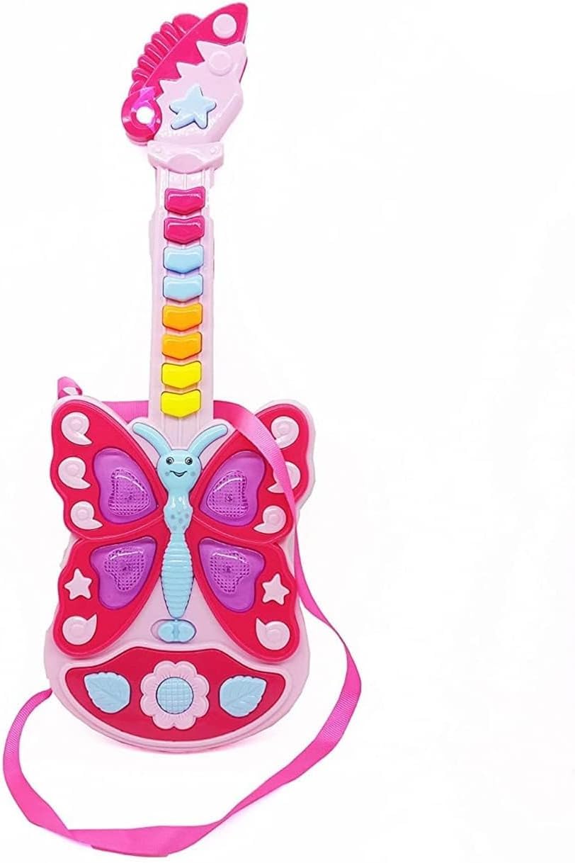 GSV Essentials Pink Musical Guitar Toy with Butterfly Style, Best Gift for Your Little Rockstar, Easy to Carry, Easy Tune-Able for Little Music Lovers, Learning Toy