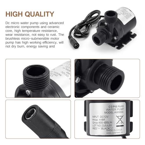 WiMas DC 12V Mini Brushless Submersible Water Pump Amphibious Pump Drive Water Pump with Adapter for Solar Aquarium Pond Fish Tank Pond Water Circulation - Image 2