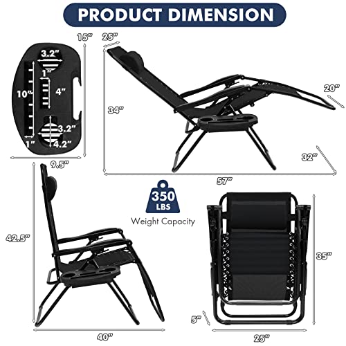 Image of Giantex Zero Gravity Reclining Chair, Outdoor Patio Recliner with Cup Holder & Removable Pillow, Adjustable Backrest, Indoor Lounge Chair for Backyard, Garden, Poolside (Black)