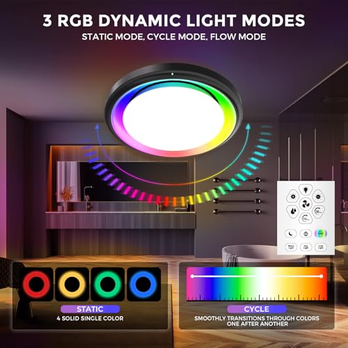 Image of Akicon Bathroom Exhaust Fan with Light & Humidity Sensor, 110 CFM 1.5 Sones Vent Fan with RGB Light, 3CCT Dimmable & Nightlight for Shower Room, Round, Black, No Wall Switch Required