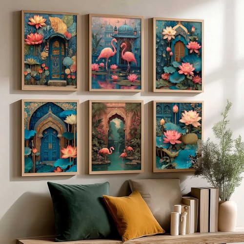 Image of kotart Decorative Traditional Wall Art Home Decor Madhubani Painting poster With Frame For Living Room Bed Room Hotel Wall Decor Digital Reprint Set of 6 (10X13 inch)