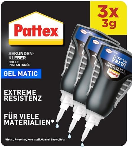 Pattex Sekundenkleber Ultra Gel Control, ultra stark, 3er-Pack x 3g | Feine Dosierspitze für präzises Auftragen, Anti-Verstopfungs-Kappe, schlagfest, wasserresistent, lösemittelfre
