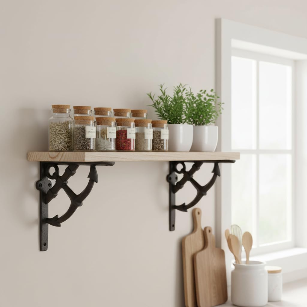 Comfy Hour Antique Rustic Cast Iron Decorative Shelf Bracket, Vintage Arrow Design Wall Mount Corner Brace, Heavy Duty Farmhouse Support Bracket