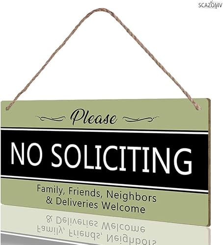 Miniatura 9 de SCAZOMV No Soliciting Family Friends Neighbors Deliveries - Cartel de bienvenida divertido de madera rústica para puerta delantera, estilo vintage,