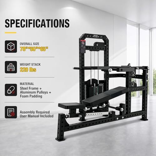 Image of Commercial-Grade Strength Exercise Equipment with 220lb Weight Stack, 3 inchx3 inch 12-Gauge Steel Tubing for Home & Gym, Multi-Function Trainer Machine for Strength Training & Body Building