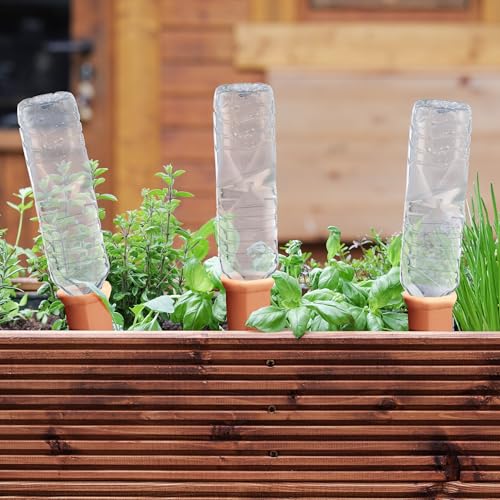 Relaxdays Tonkegel Bewässerung, Gießkegel 8er Set, für 1,5 L PET-Flaschen, Zimmerpflanzen & Balkonkästen, terrakotta