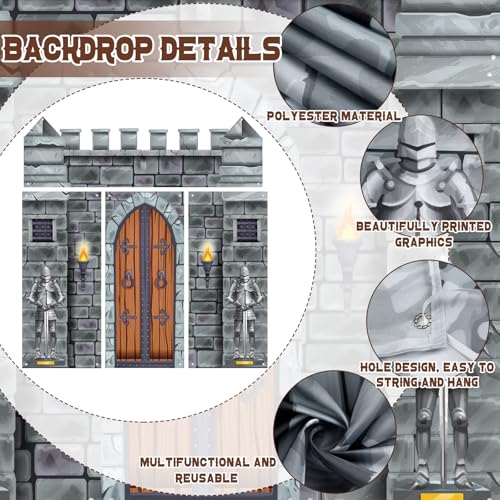 Image of VitalCozy 4 Pcs Castle Decorations 6.5 x 3 ft Medieval Party Castle Backdrop Door Medieval Door Covers Themed Party Supplies Wall Halloween Decor Entrance Decoration