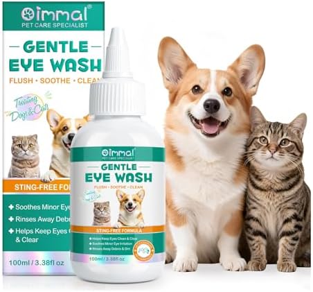 Dog & Cat Eye Drops - Pet Eye Wash for Allergies & Irritation - Relieves Dry, Red, Pink Eye - Daily Tear Stain Remover & Cleaner for Dogs, Cats, Puppies, Kittens - Gentle Rinse for Debris & Gunk