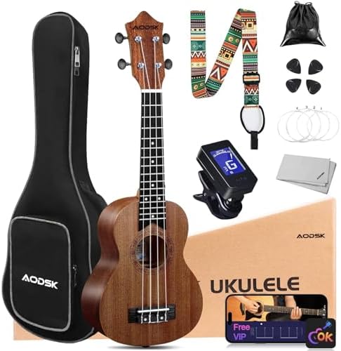 AODSK Ukelele soprano para principiantes, kit de ukelele de 21 pu...