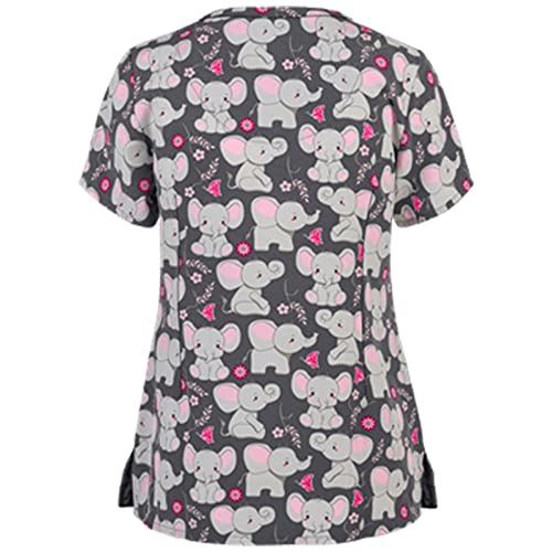 OIOLOYJM Printed Scrub Tops Women V Neck Short Sleeve Plus Size Scrubs for Womens Nursing Uniforms Shirts with Pockets