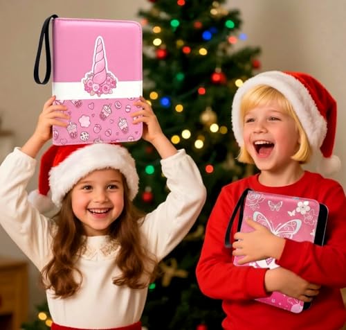Image of 2 Pink Card Binder, 900 Pocket Trading Card Binder with Zipper, Removable Sleeves Card Album for TCG Cards, Cute Card Binder for Girls