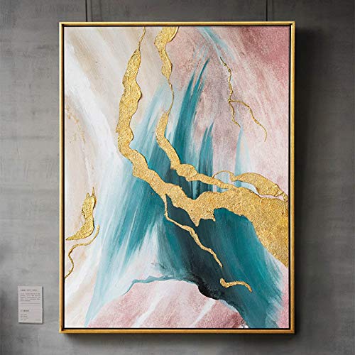 Peinture sur toile dorée abstraite faite main pour salon élégant - 2