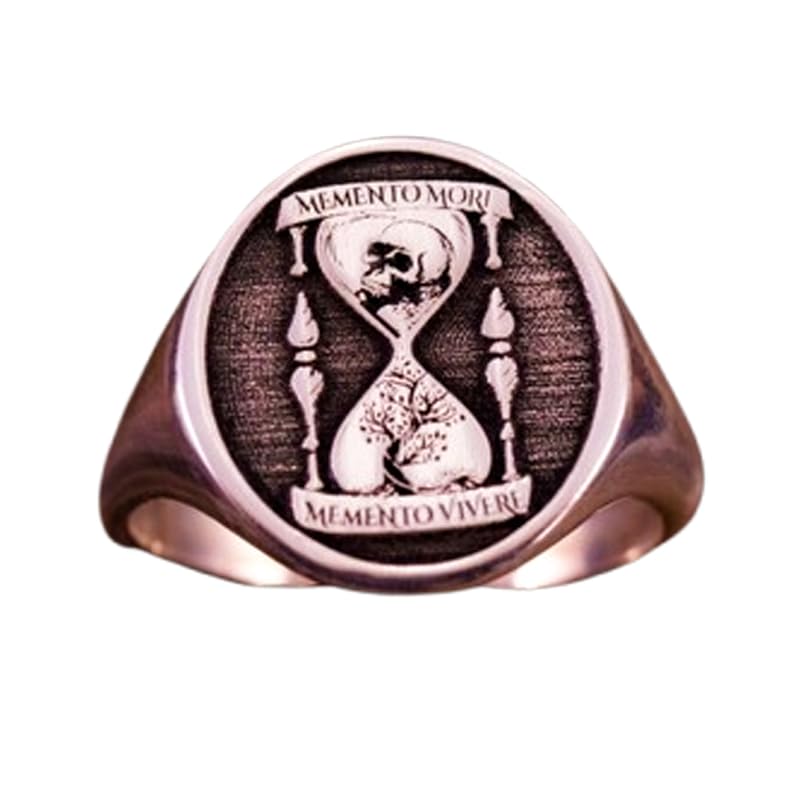 Memento Mori - Anillo | Anillo de sello de estoicismo para hombre | Reloj de arena para mujer | Joyería de recuerdo de calavera estoica | Plata de ley 925, US 5.5, Metal, Sin piedra preciosa