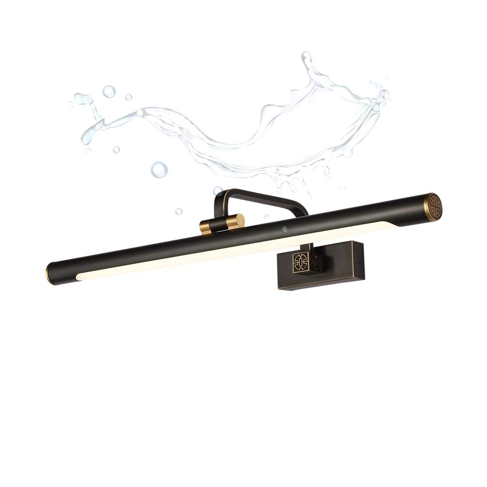 LED Spiegelleuchte Bad Vintage,Badlampe Messing Spiegellampe Badezimmer Retro Make Up Licht Schwarz Spiegellicht Antik Wandleuchte Schminklicht Für Spiegel Schminktisch,4000K,L57CM/11W
