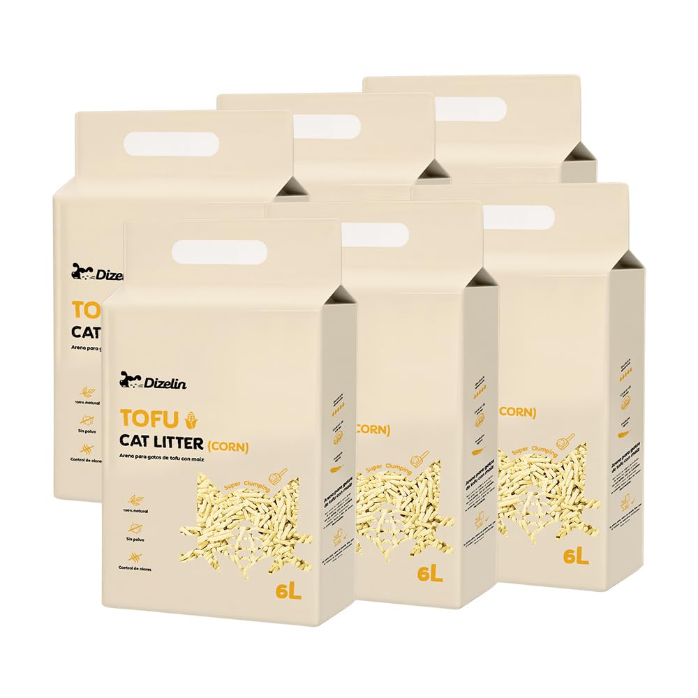 Arena para Gatos de Tofu con Maíz Natural Aglutinante Rápida Sin Polvo Control de Olores Biodegradable y Segura Arena Ecológica para Gato Absorción Fuerte (36L)