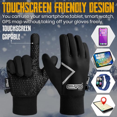 EVO Fitness Thermal Winter Cycling Gloves Men Women Insulated Warm Thin Running Bike Driving Riding Skiing Hiking Walking Gloves Touch screen Sports Windproof Anti-Slip Grip Elastic (Black, M) - Image 3