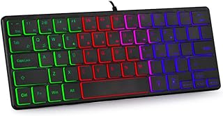 abucow USB Wired Portable Mute Gaming Keyboard, RGB Backlit Ultra-Compact Mini Keyboard, Waterproof Small Compact 64 Keys Keyboard for PC/Mac Gamer, Typist, Travel, Easy to Carry on Business Trip