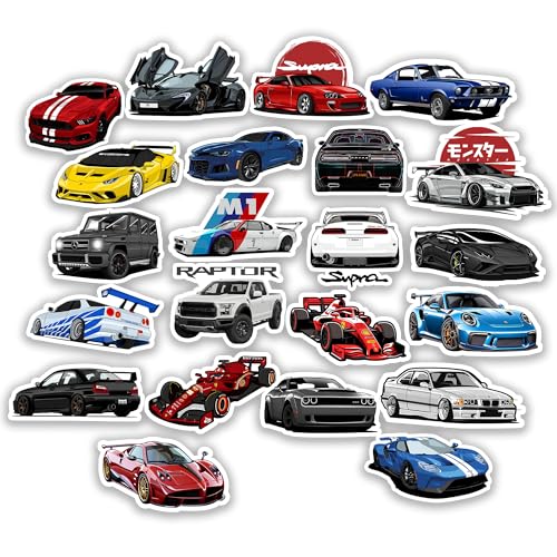 Image of Car Stickers Pack of 22 JDM - Waterproof Vinyl Decals for Laptop, Water Bottle & Skateboard | Muscle Car Racing Supercar Sticker Set | Scratch Proof Heavy Duty Decals for Boys, Teens & Car Lovers
