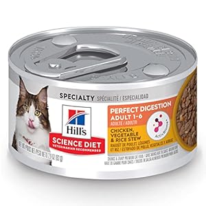 Hill’s Science Diet Adult Perfect Digestion Wet Cat Food, Chicken, Vegetable & Rice Stew, 2.9 oz. Cans, 24-Pack