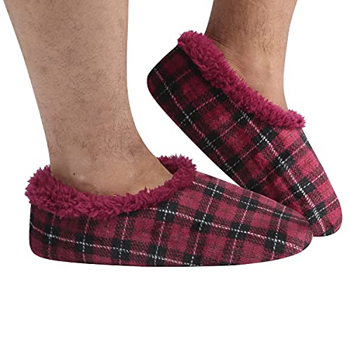 Snoozies Mens Velour Plaids - Mens Slippers - Red - Large #TOP3