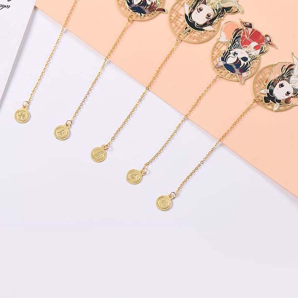 1Pc Heaven Official's Blessing Tian Guan Ci Fu Metal Hollowing Bookmark - Cartoon Figures Printed, Classical Vintage Chinese Style