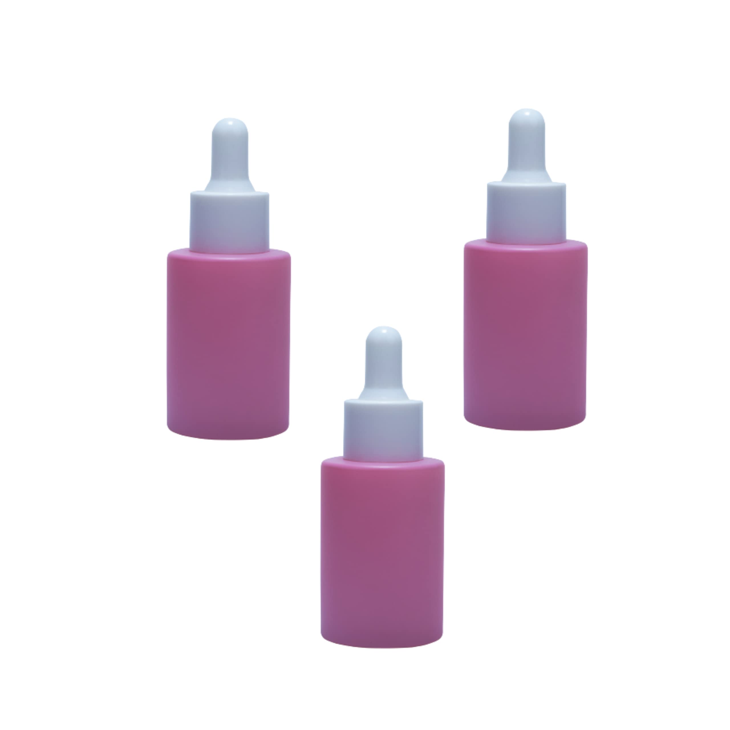 Rentra S.P.A 30ml Matte Pink Painted Glass Bottle + Glass Dropper + White Plastic Ring + White Silicon Teat, 3 Units, Ideal for storing essential oils, carrier oils, Blends, Cosmetics, Serum etc.