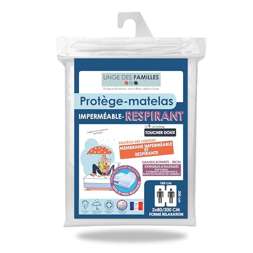 Linge des Familles - Protège Matelas Lit Articulé 2x80x200 cm - Imperméable & Respirant - Alèse...