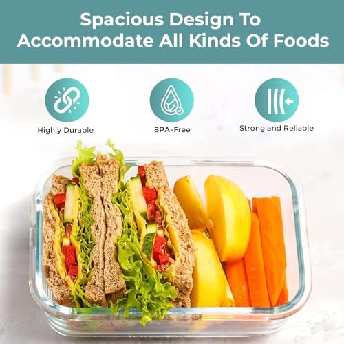 Razab 35 Pc Set Glass Food Storage Containers with Lids - Meal Prep Airtight Bento Boxes BPA-Free 100% Leak Proof (15 lids,15 glass & 5 Plastic Sauce/Dip Containers) - 4