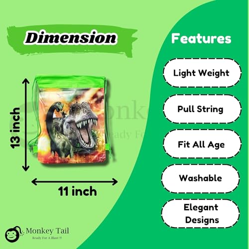 Image of MONKEYTAIL Drawstring Bags for Kids Pack of 12 - Assorted Theme String Bags for Birthday Return Gifts, Party Favors, Goodies, School Events & Travel Use