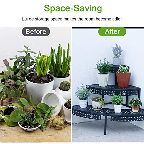 aboxoo 3-stöckiger Pflanzenständer, Blumentopfregal, Metall, Treppenstufen-Stil, Eckregal, Pflanzgefäße… – Ansicht 3