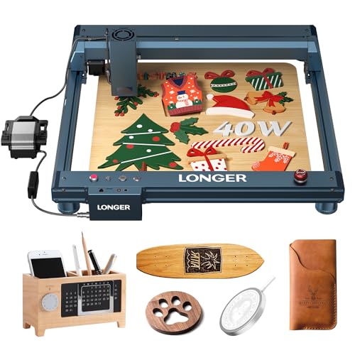 LONGER B1 Laser Incisore 40W, Macchina Taglio Laser con Assistenza Aria Automatica, Velocità 36000mm/min, Area Lavoro 450x440mm, per Legno, Metallo, Vetro, Acrilico, Incisione a Colori