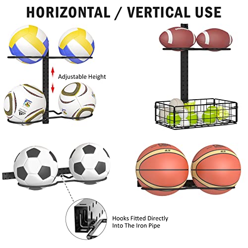 image for Feyejade 8 Tier Detachable Wall Mounted Basketball Rack,Vertical/Horiz