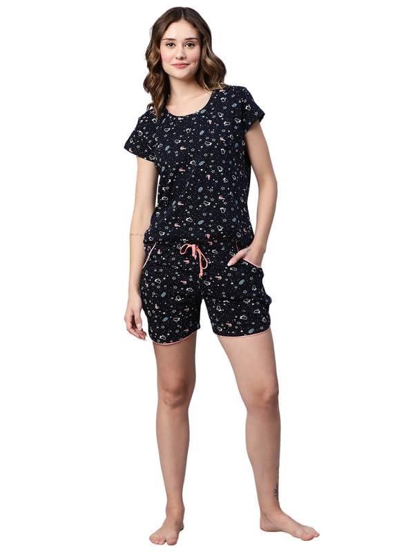 Image of AV2 Women Cotton Printed 3 Piece Nightsuit Capris Set 2315