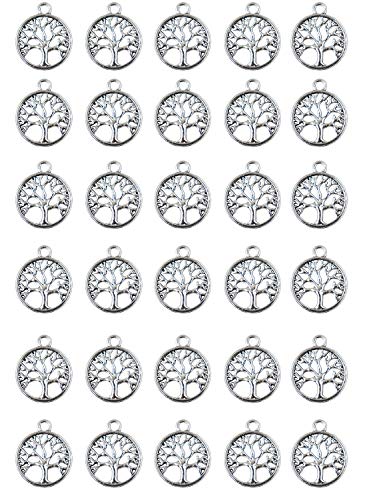 Ruwado 30 Pcs Tree of Life Charms Round Metal Pendant Beads Antique Jewelry Finding for DIY Craft Art Supplies Necklace Bracelet Necklace Earring Keychain Jewelry Making Accessories (Silver)