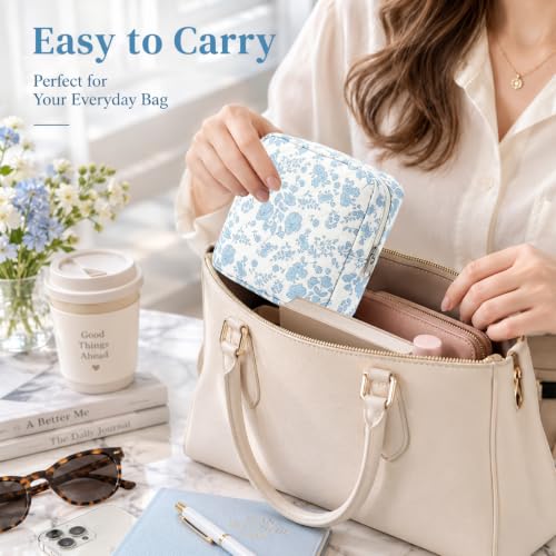 Image of MAYCREATE Small Quilted Cotton Makeup Bag Mini Portable Cosmetic Pouch