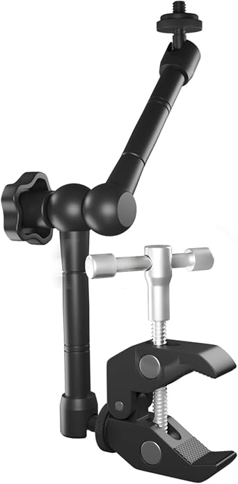 ATLI 11" Camera Clamp Mount Adjustable Magic Arm 1/4" and 3/8" Threads | Super Clamp 360 Universal Articulation Anti-Slip & Protective Compatible with Flash Led Light Monitor DSLR ATLI Camera