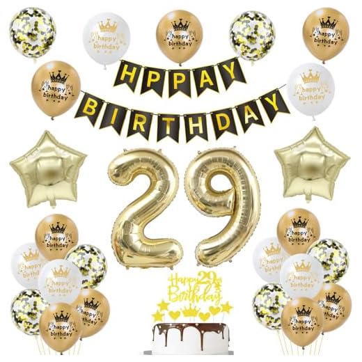 Globos para 29 cumpleaños con diseño de hombre y mujer