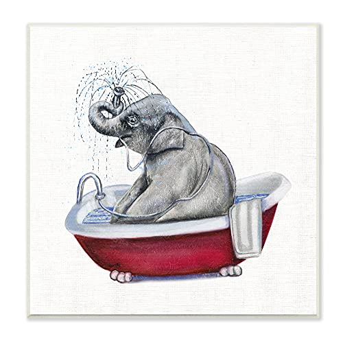 Image of 'Elephant in Red Bathtub Playful Safari Animal'| Wall Plaque Art | Stupell Industries | 12 x 12 Inches, Easy to Hang and Sturdy, Made in USA, by Donna Brooks
