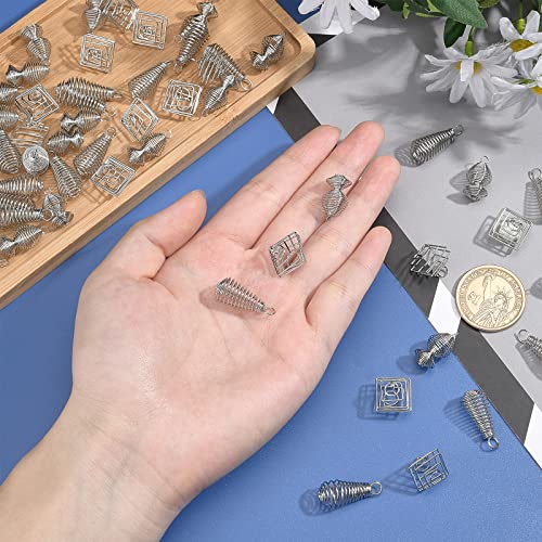 PH PandaHall 60pcs 3 Styles Spiral Bead Cage Pendants - Image 3