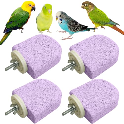Image of PINVNBY 4 PCS Bird Perch Stands Parrot Calcium Perch Beak Grinding Stone Foot Claws Trimmer Parakeet Platform Parrot Chewing Toys for Small Medium Cockatiel Conure Lovebird Finch(Pink)