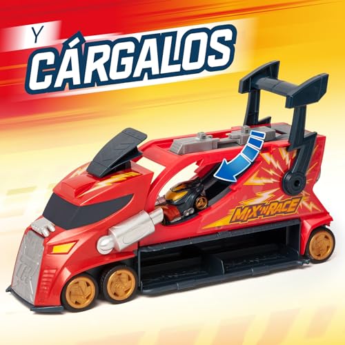 Camión T-Racers de juguete para lanzar y guardar coches en tardes de carreras en casa 6