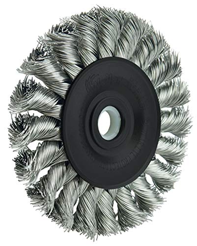 Image of Weiler 08264 Dualife 1 /2 inch-3 /8 inch Arbor, 0.014 inch Wire Size, 3 inch Diameter, 3 /8 inch Face Width, 302 Stainless Steel Bristles Standard Twist Knot Wire Wheel Brush, Made in the USA