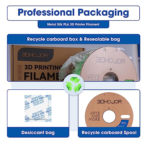 Image of 3DHoJor Silk PLA Filament 1.75mm, Silk PLA 3D Printer Filament, 2.2 LBS (1KG) Cardboard Spool, Fit Most FDM 3D Printer,Green