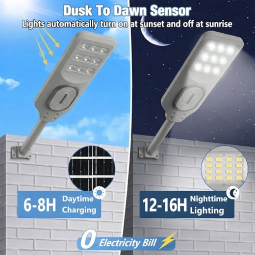 Image of XERGY 300W Solar Street Light with Remote & Metal Arm, 5000mAh Battery, Motion Sensor, Commercial Grade, Battery Display, Outdoor Waterproof Security Light for Street, Garden Large Size-23x9.5 inch