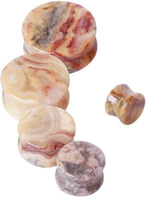 Covet Jewelry Natural Crazy Lace Agate Stone Saddle Plug