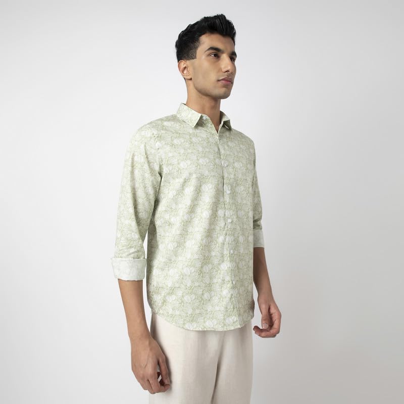 Image of MARK & ALBERT Men's Printed Full Sleeves Regular Fit Shirt Blue | 100% Cotton Stretchable Fabric
