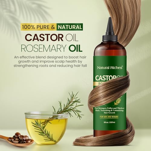 Natural Riches Castor Oil with Rosemary Oil, 8 fl oz, For Stronger, Fuller and Thicker Hair Growth - Organic Castor Oil with Rosemary Oil Premium Grade hair treatment - Image 4