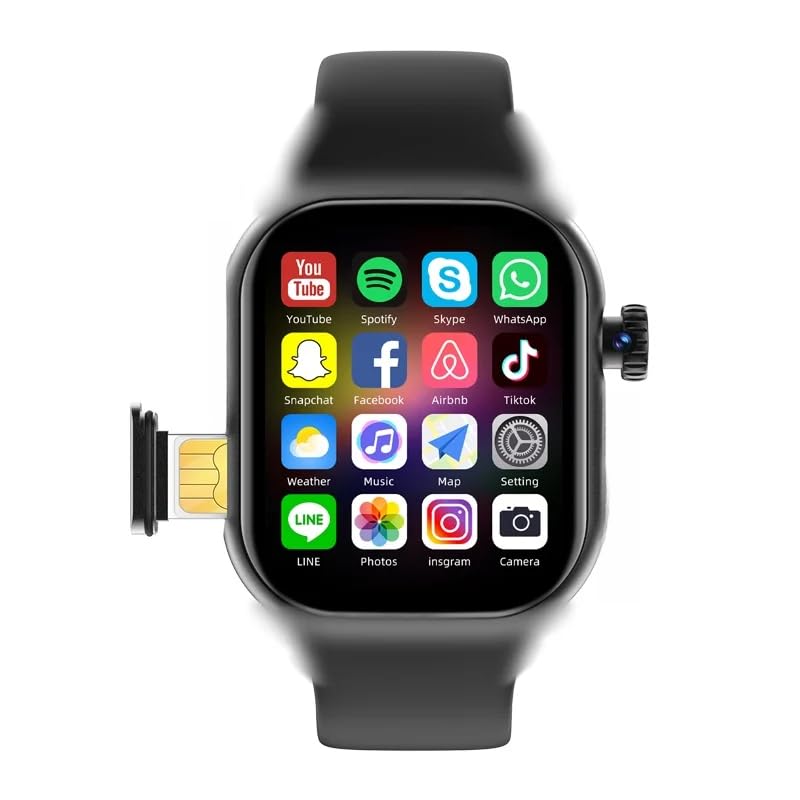 JINSHANGZI NEW XH022 Smart Watch 4G SIM Card 2.06'' AMOLED Screen GPS WIFI 190°Rotating Camera Video Call Goog1e Play Android Smartwatch (Black,2+32GB)